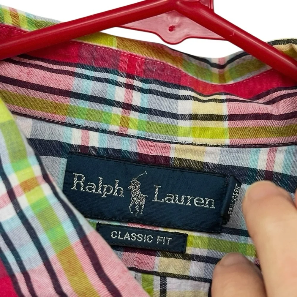 Ralph Lauren Men's size XL Red Plaid short sleeve button down Shirt logo